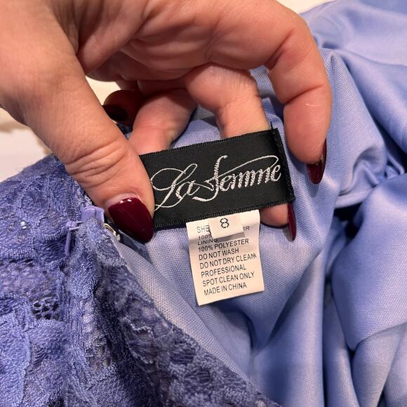 La Femme Lavender Sequin Side Slit Open Back Gown Size 8 - Picture 8 of 12